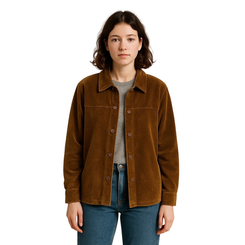 Vintage‎ Gotcha Covered Brown Velour Shirt Jacket Shacket Sz L Made USA Y2K Cozy